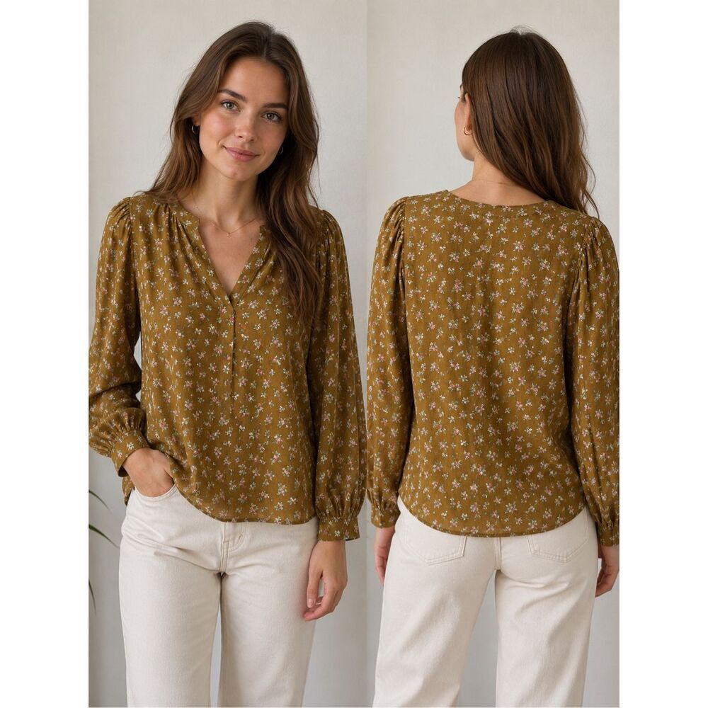 Cottagecore Floral Blouse Puff Sleeve Boho Peasant Romantic Prairie Women’s Sz L